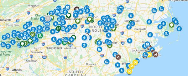 North Carolina Travel Map with 1000 Great Places Included