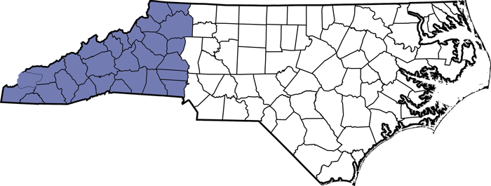 Map of North Carolina highlighting Western North Carolina